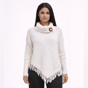 Cozy Fringe Hem Cream Turtleneck Sweater